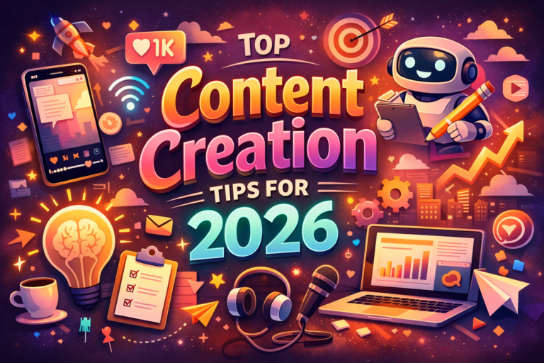 Colorful graphic about content creation tips